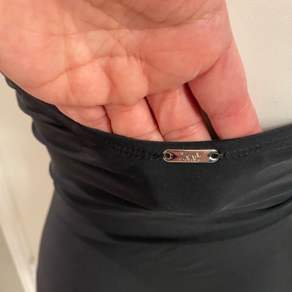 DKNY Solid Black Halter Deep V-Neck One-Piece Bathing Suit Ruched Medium - Picture 5 of 10